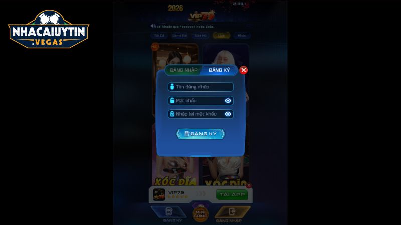 Giao diện đăng ký Vip79 đơn giản dành cho người mới tạo tài khoản