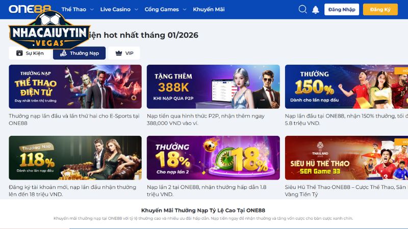 Khuyến mãi thưởng nạp tiền cho thành viên One88
