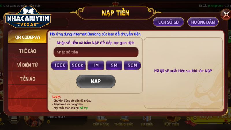 Hướng dẫn tham gia nổ hũ với bước nạp tiền vào tài khoản